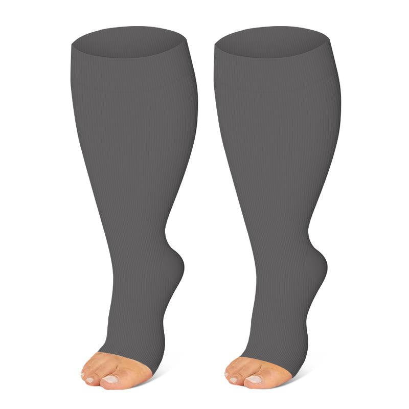 Plus Size Black White Gray Open Toe Compression Socks(3 Pairs) - image 4