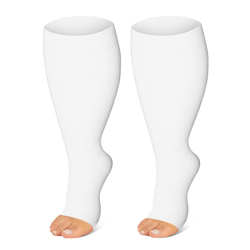 Plus Size Black White Gray Open Toe Compression Socks(3 Pairs) - image 3