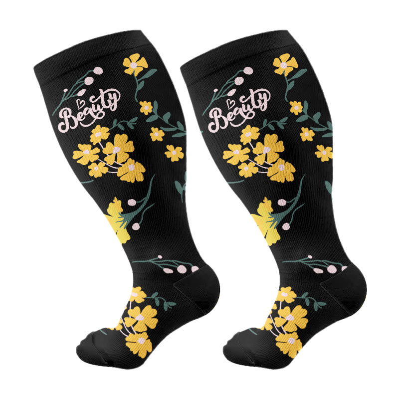 Plus Size Painted Flower Bird Compression Socks(3 Pairs) - C - 4XL - image 3