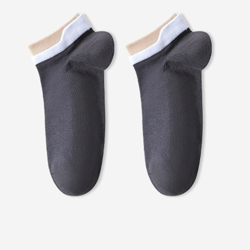 Mesh Breathable Pure Cotton Spliced Ankle Socks(5 Pairs)