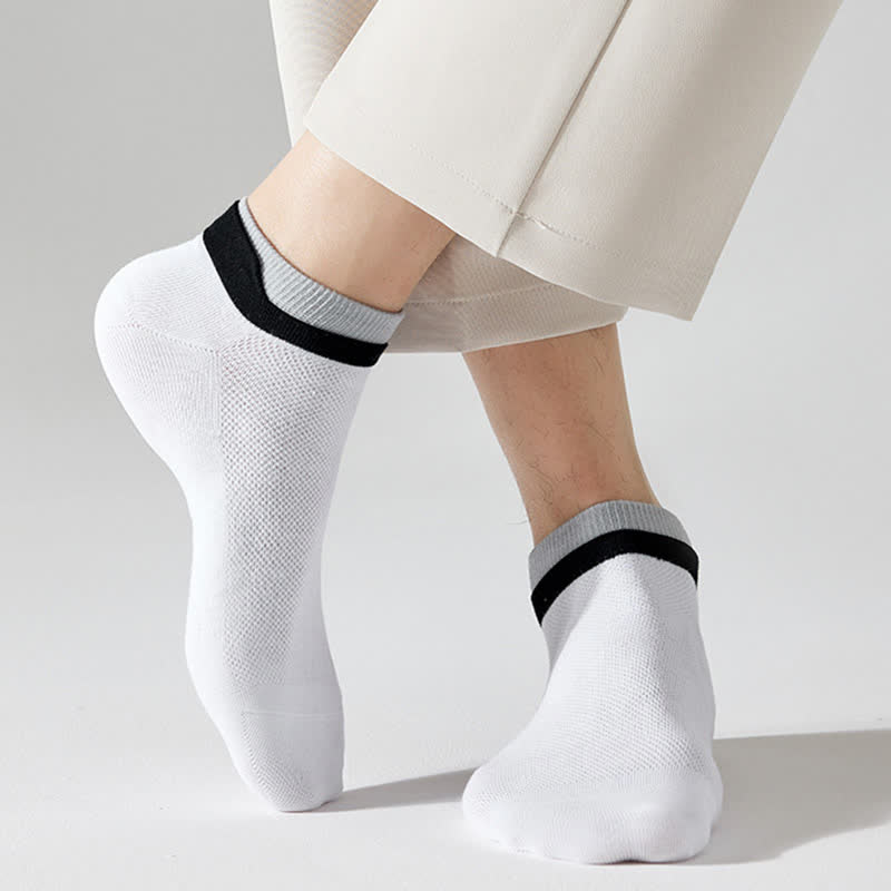Mesh Breathable Pure Cotton Spliced Ankle Socks(5 Pairs)