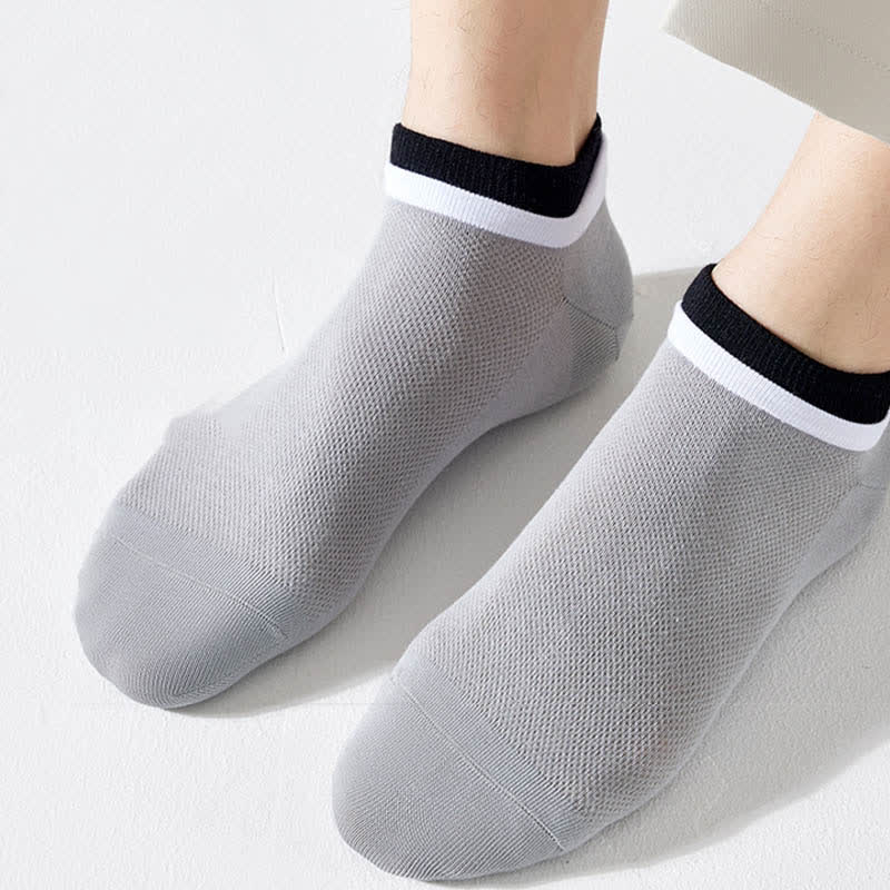 Mesh Breathable Pure Cotton Spliced Ankle Socks(5 Pairs)