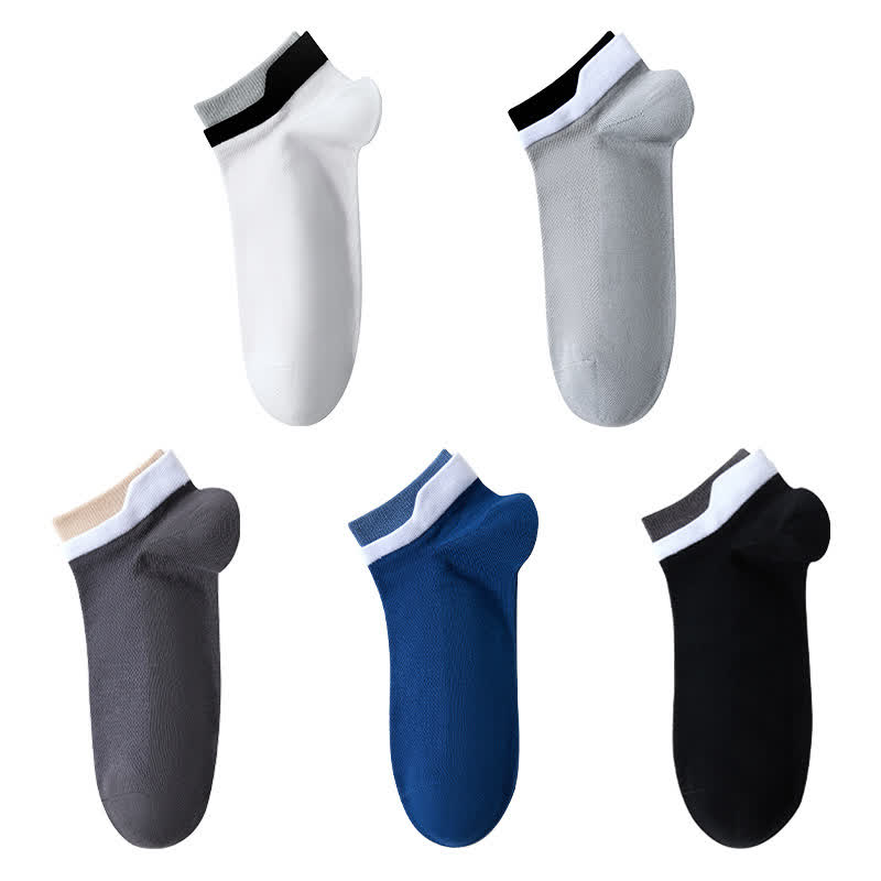 Mesh Breathable Pure Cotton Spliced Ankle Socks(5 Pairs)