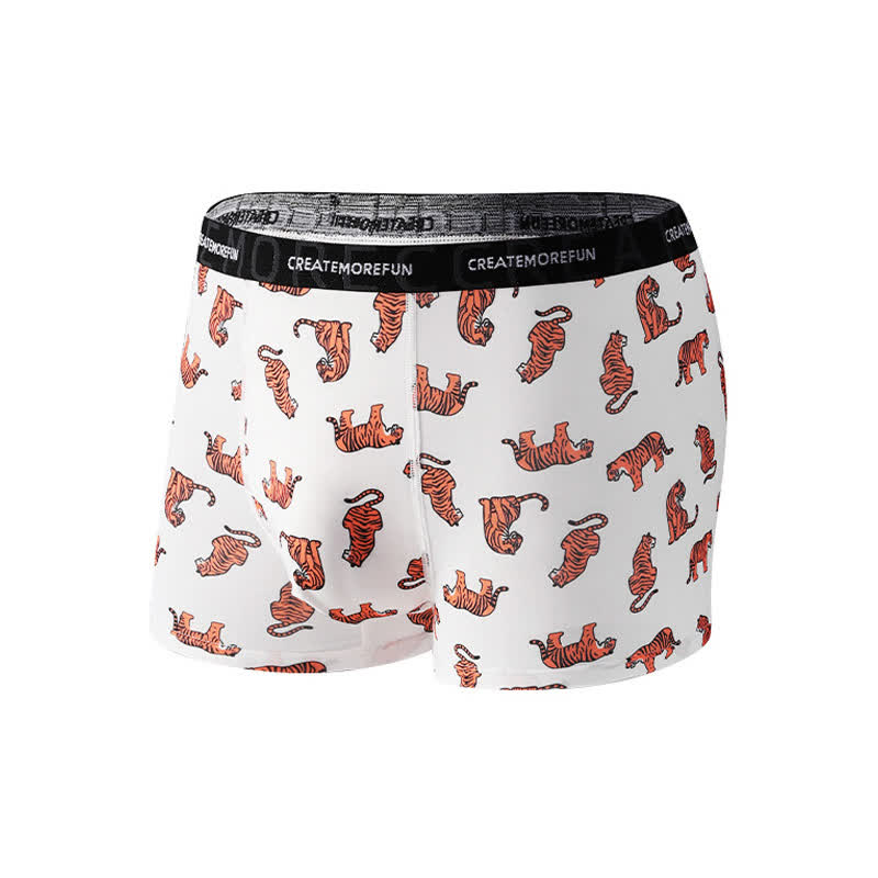 Tiger Print Men's Breathable Boxer Briefs(4 Packs) - White - XL - image 8