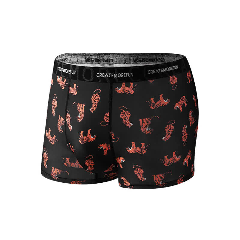 Tiger Print Men's Breathable Boxer Briefs(4 Packs) - Black - XL - image 9