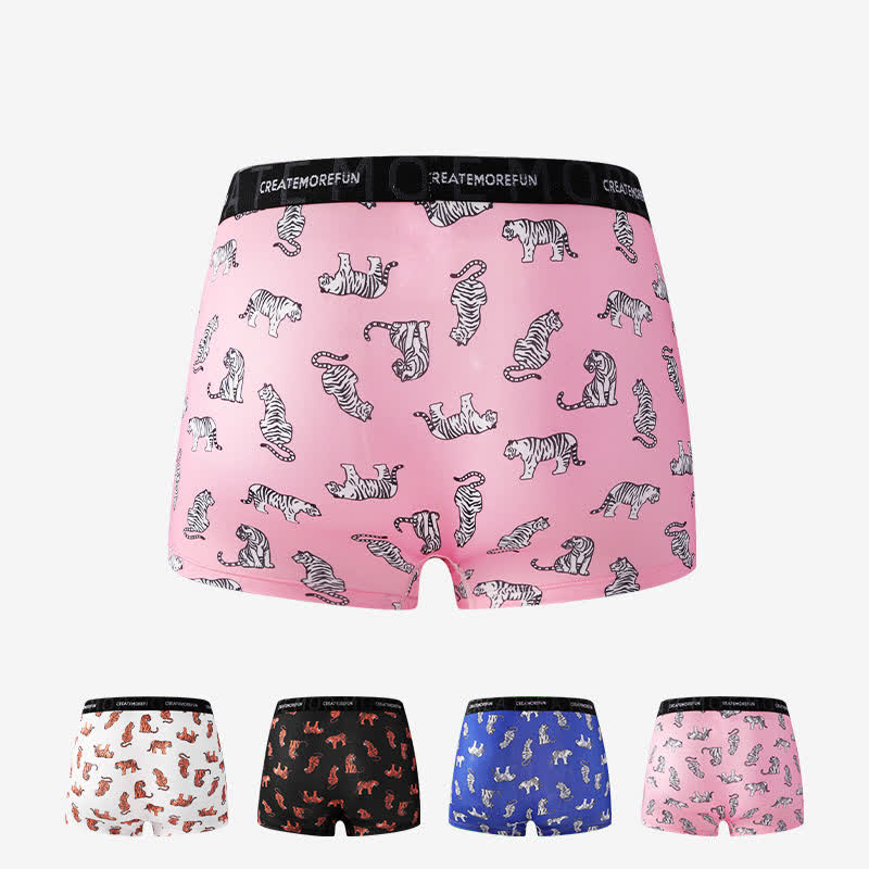 Tiger Print Men's Breathable Boxer Briefs(4 Packs) - Multicolor - XL - image 2