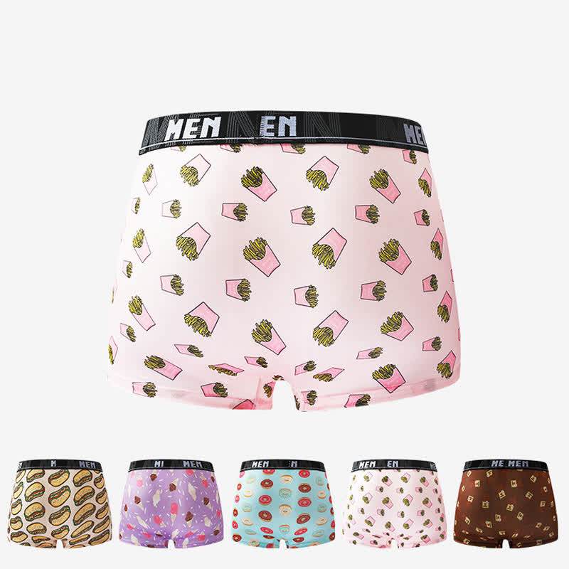 Food Snacks Print Men's Breathable Boxer Briefs(5 Packs)