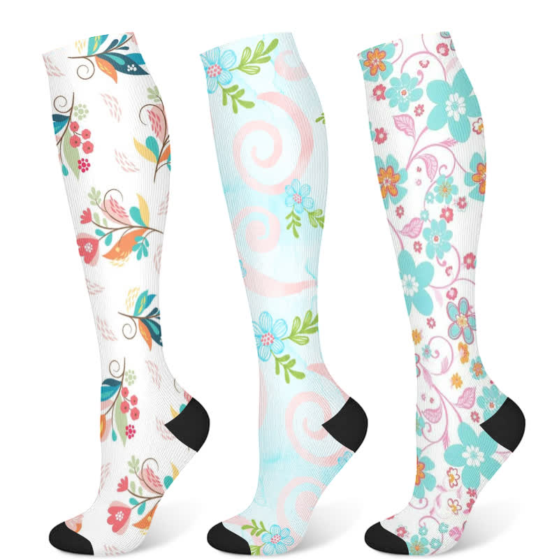 Artistic Floral Compression Socks(3 Pairs) - Multicolor - S/M - image 5