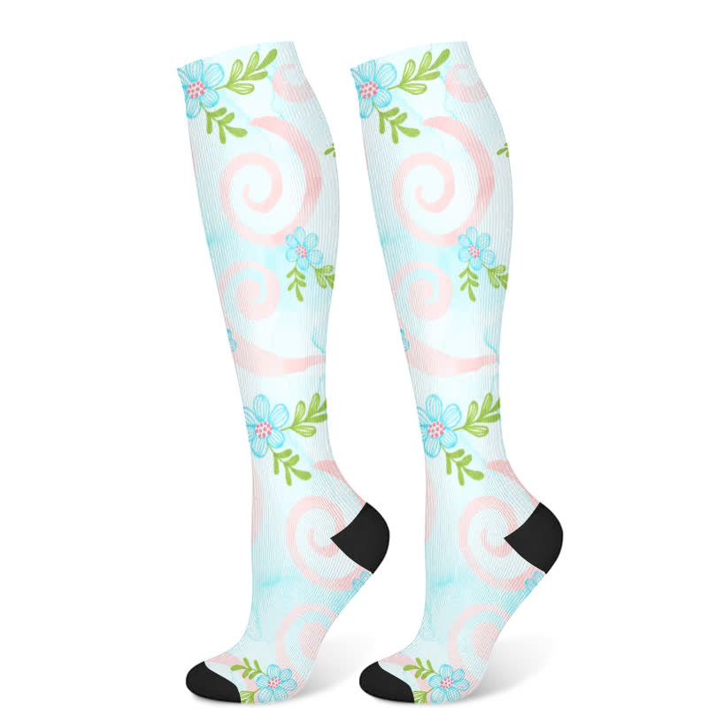 Artistic Floral Compression Socks(3 Pairs) - Green(1 Pair) - S/M - image 7