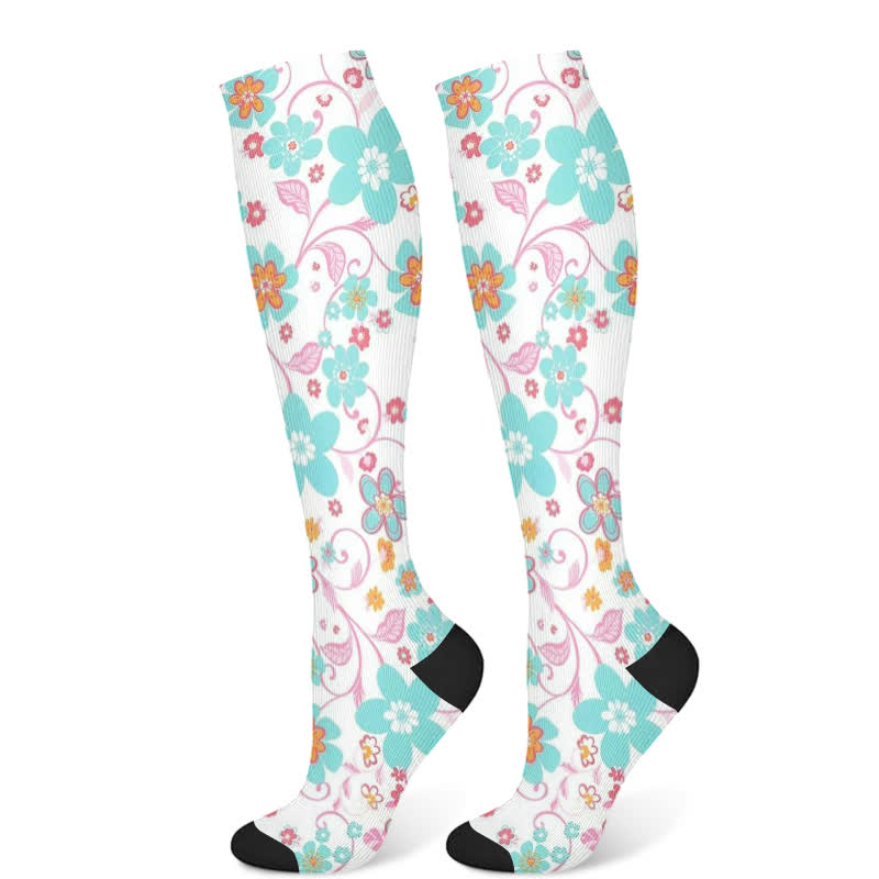 Artistic Floral Compression Socks(3 Pairs) - Pink&Green(1 Pair) - S/M - image 8