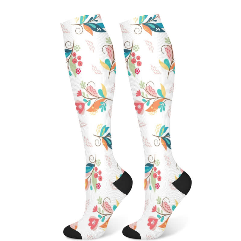Artistic Floral Compression Socks(3 Pairs) - White(1 Pair) - S/M - image 6