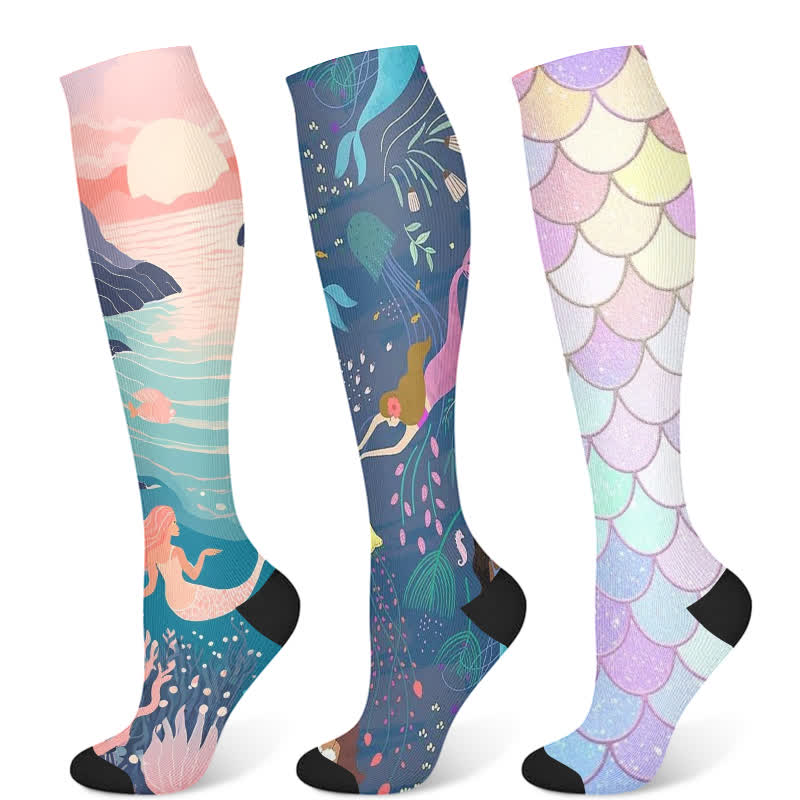 Mermaid Series Compression Socks(3 Pairs) - Multicolor - S/M - image 5