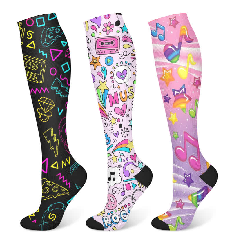 Music Note Series Compression Socks(3 Pairs)