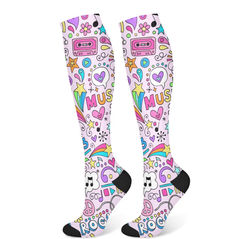 Music Note Series Compression Socks(3 Pairs)