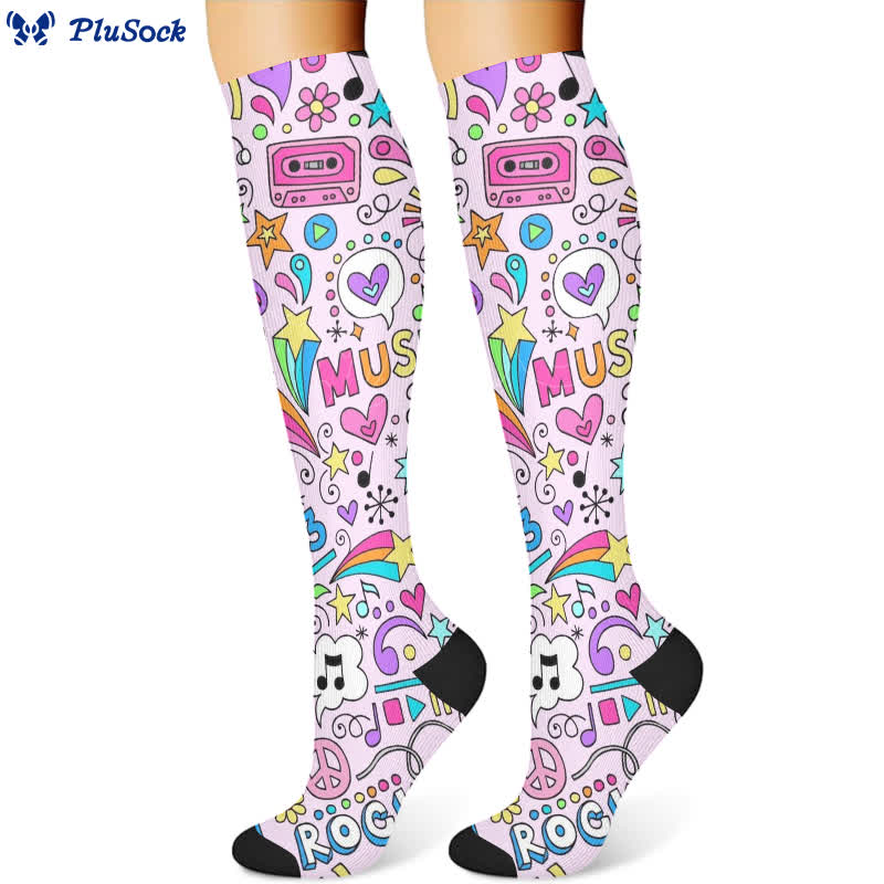 Music Note Series Compression Socks(3 Pairs)