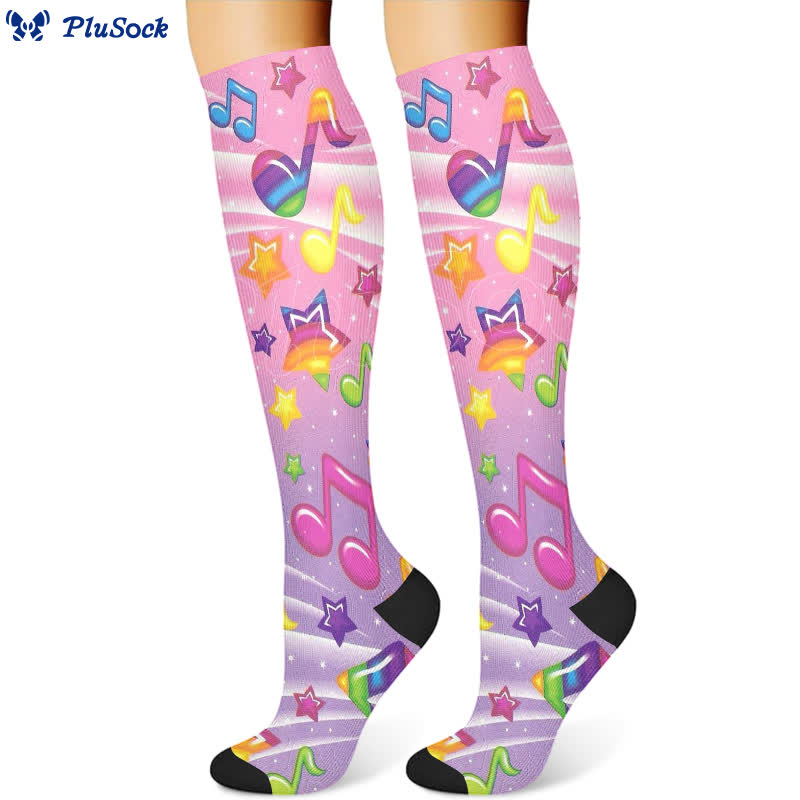 Music Note Series Compression Socks(3 Pairs)
