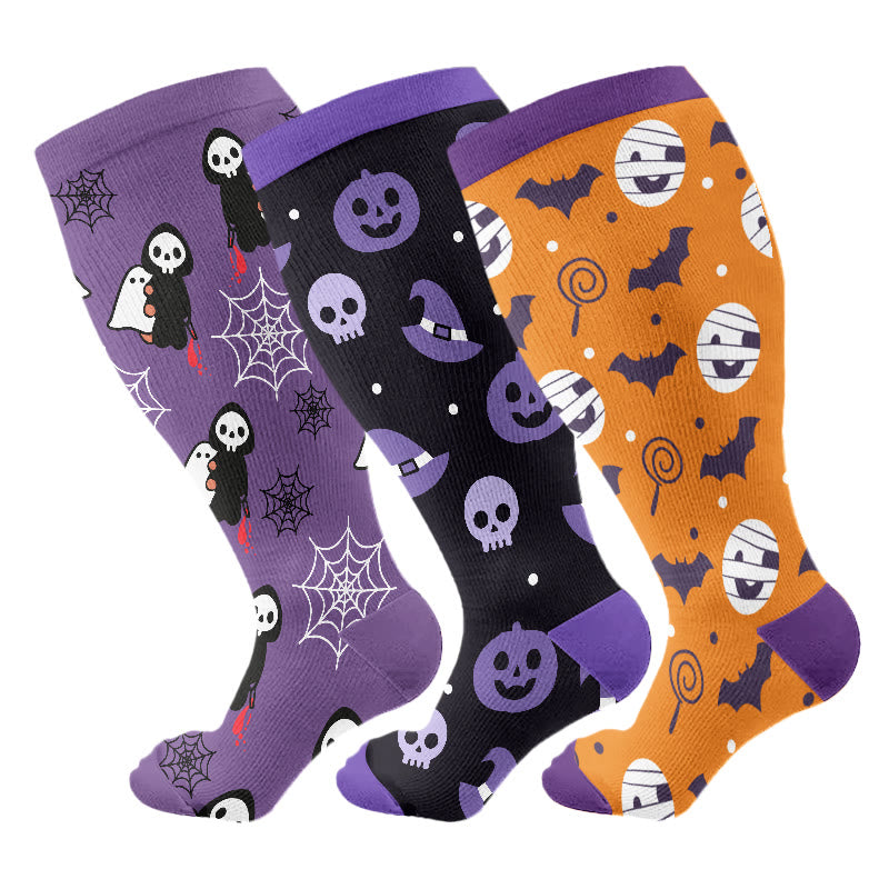 Plus Size Cute Halloween Styles Compression Socks(3 Pairs) - Multicolor - 4XL - image 8
