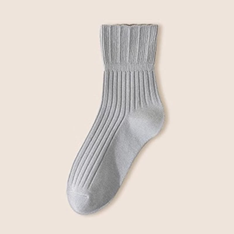 Loose Fit Cotton Quarter Socks with Lettuce Edge(4 Pairs)