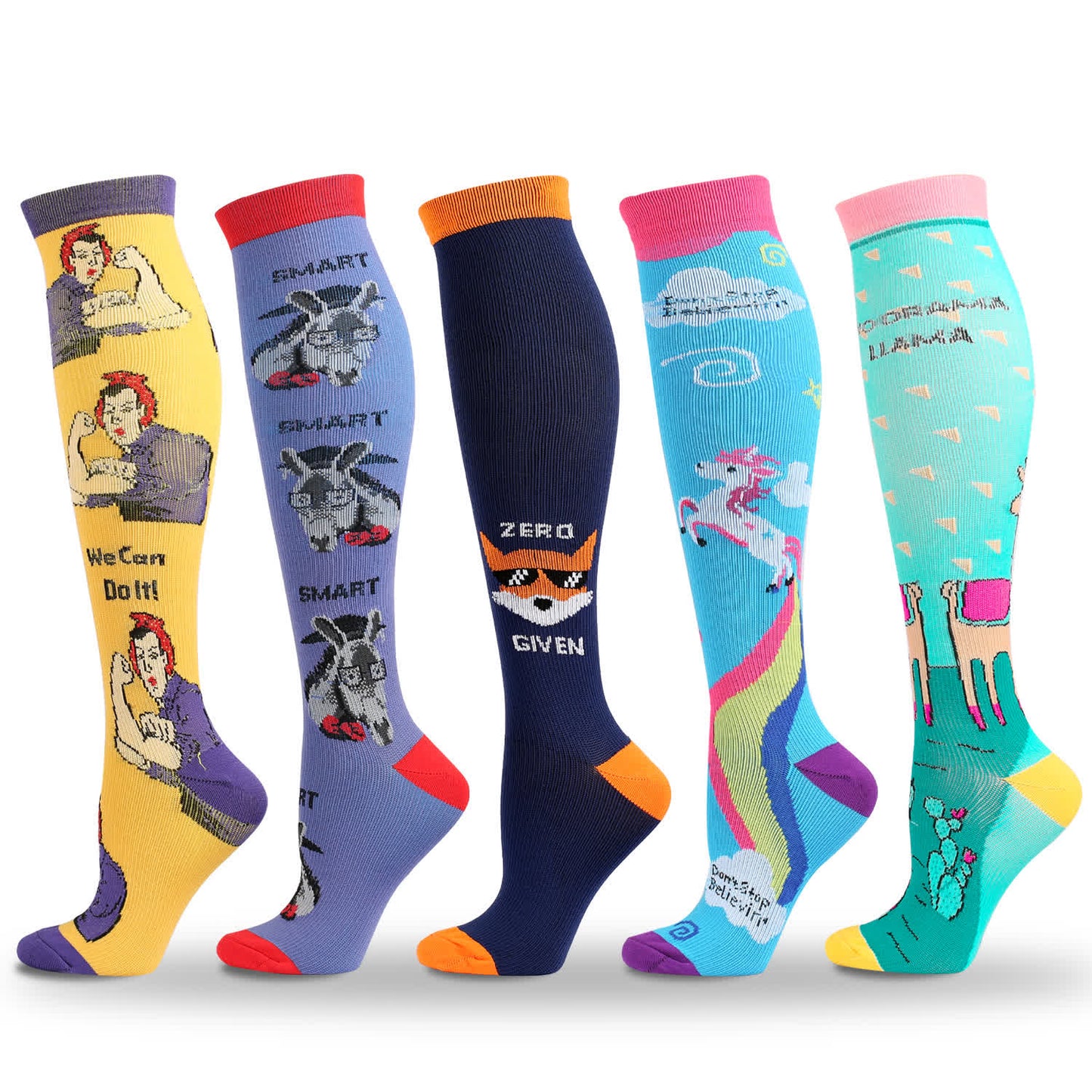 Funny Cartoon Animal Print Compression Socks(5 Pairs) - Multicolor - S/M - image 1