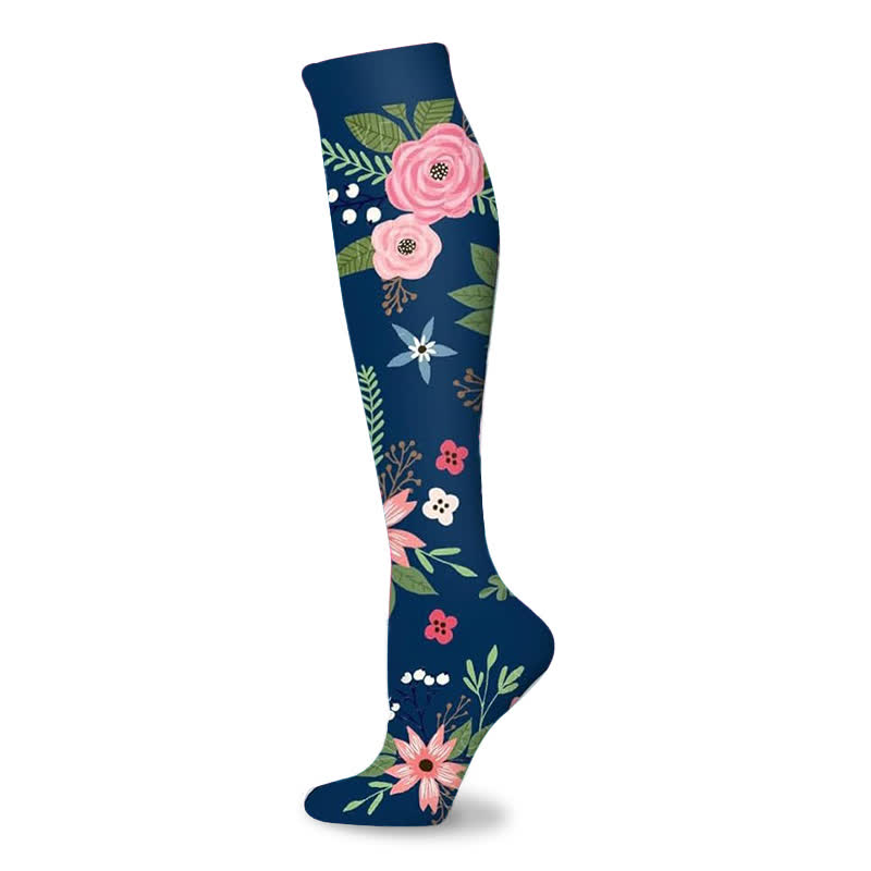 Blooming Flowers Series Compression Socks(6 Pairs) - Navy Blue-A - S/M - image 2