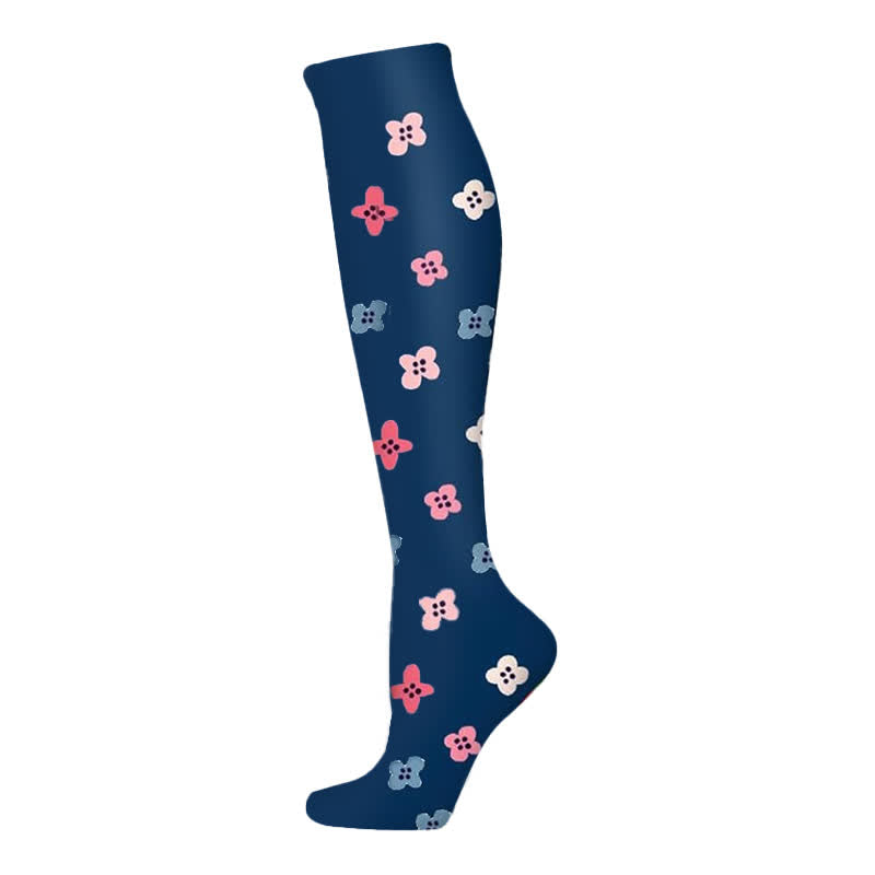 Blooming Flowers Series Compression Socks(6 Pairs) - Navy Blue-B - S/M - image 5