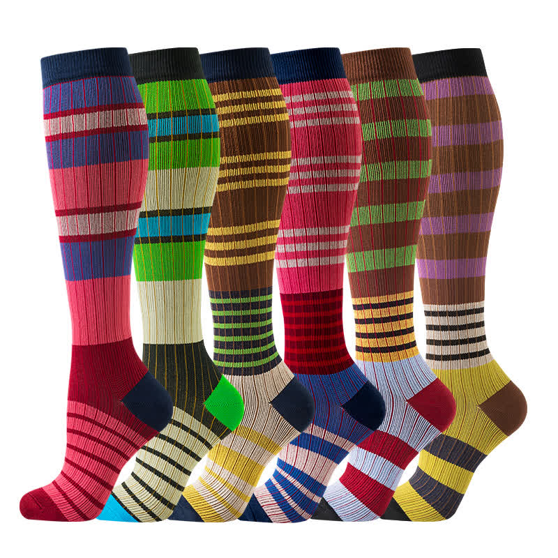 Colorful Stripe Print Compression Socks(6 Pairs) - Multicolor - S/M - image 0