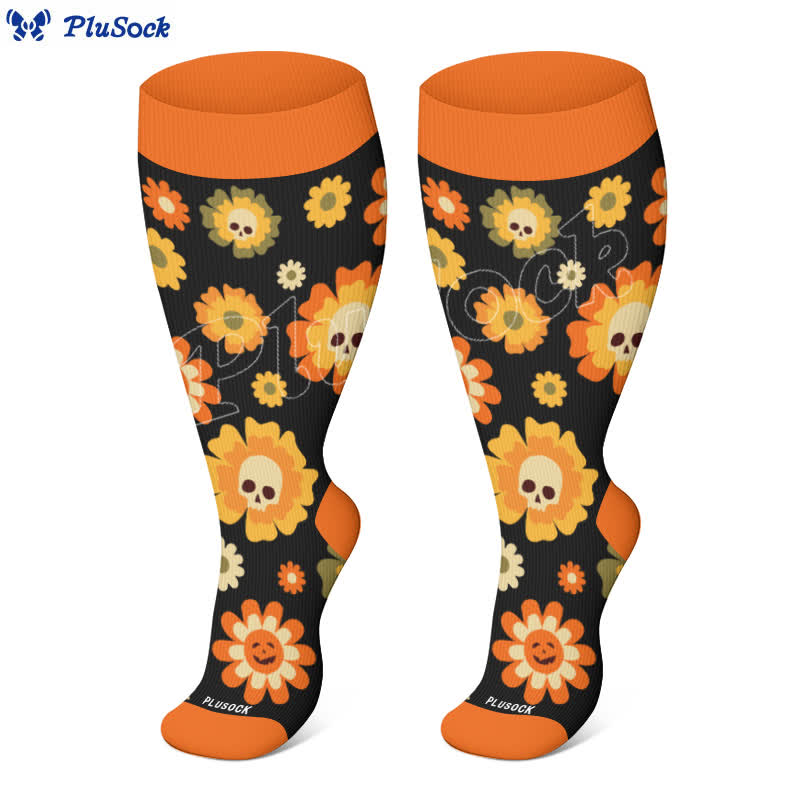 Plus Size Halloween Floral Skull Series Compression Socks(3 Pairs) - image 6
