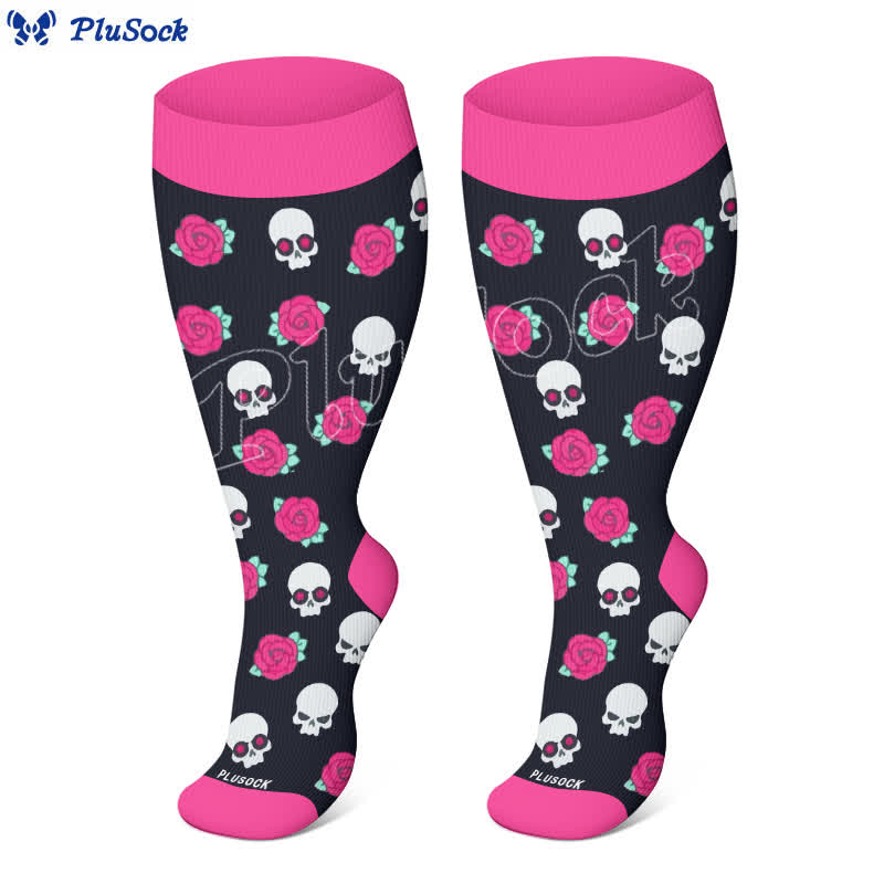 Plus Size Halloween Floral Skull Series Compression Socks(3 Pairs) - image 7