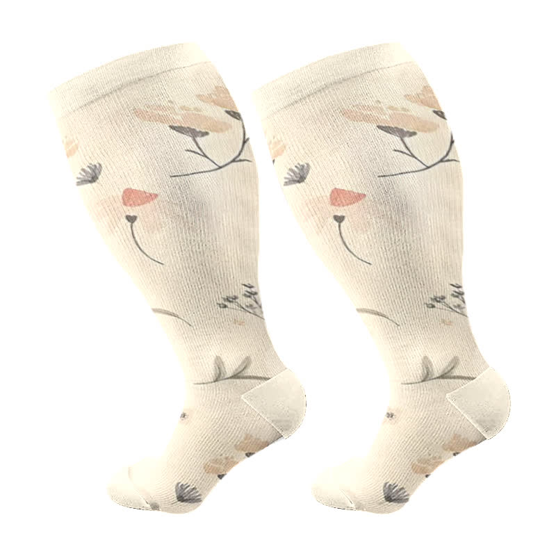 Plus Size Peach Blossom Compression Socks(3 Pairs) - Beige - 4XL - image 7