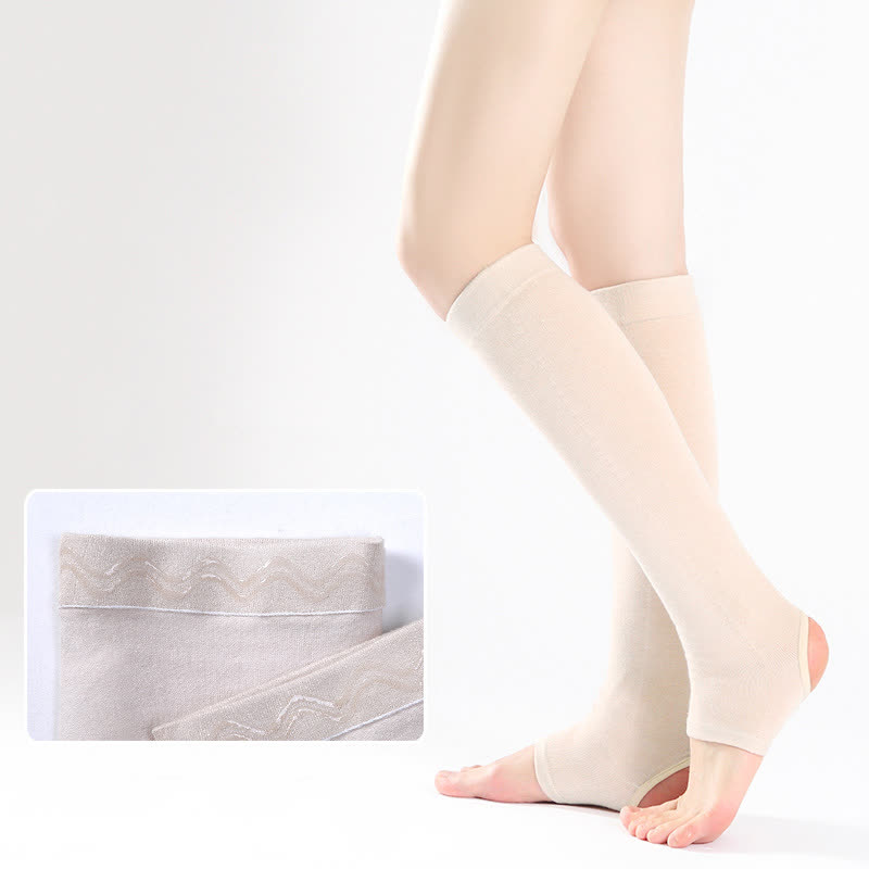 Pure Cotton Calf Sleeves with Non-slip Silicone Grip - Beige - XL - image 5