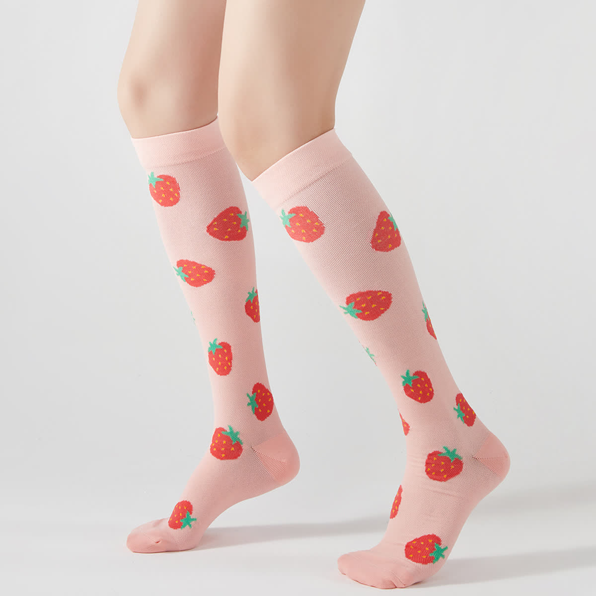 Fruit Animal Print Compression Knee High Socks(4 Pairs) - Pink - EU37-42(US4-8.5) - image 1