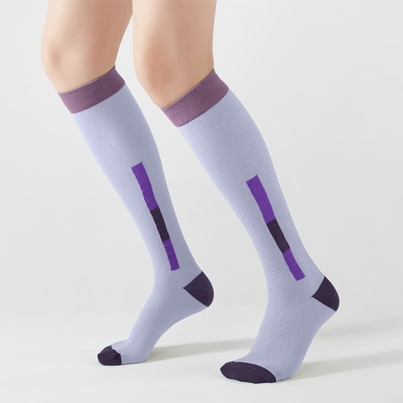 Simple Rectangular Colorblock Compression Knee High Socks(5 Pairs)