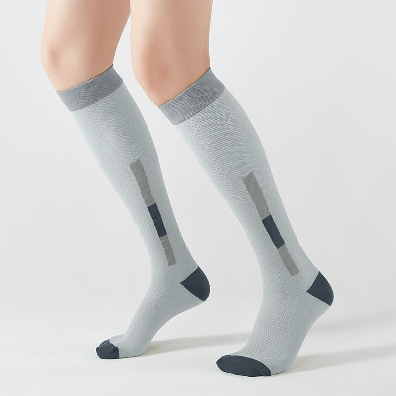 Simple Rectangular Colorblock Compression Knee High Socks(5 Pairs)