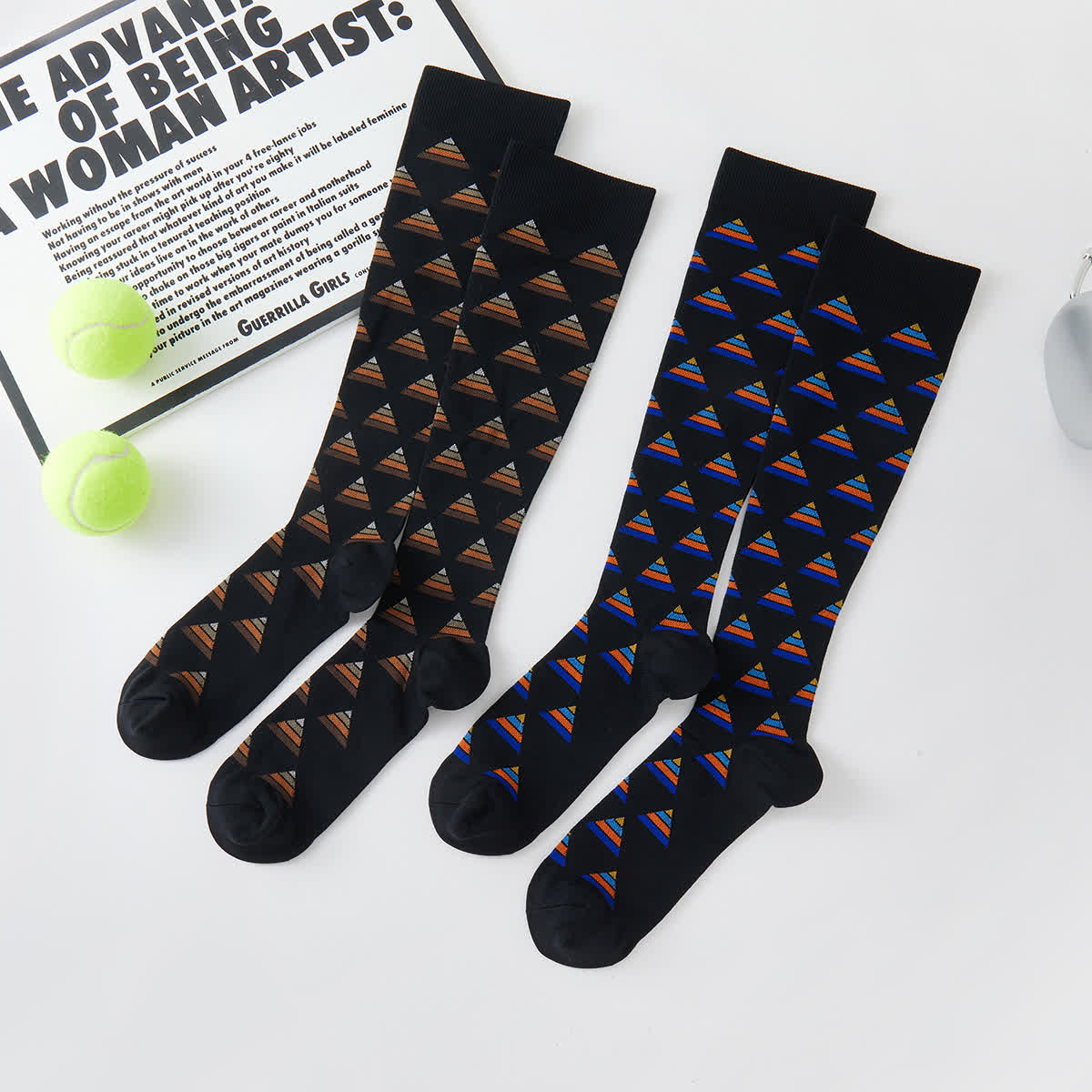 Geometric Graphic Compression Knee High Socks(5 Pairs)