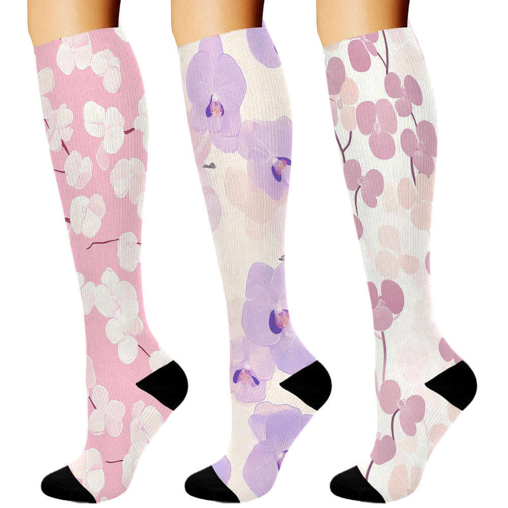 Orchid Print Series Compression Socks(3 Pairs) - Pink - S/M - image 2