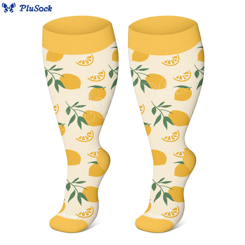 Plus Size Daisy Lemon Print Compression Socks(3 Pairs) - image 4