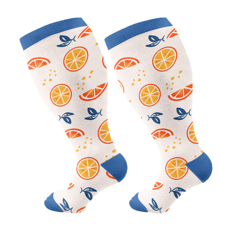 Plus Size Daisy Lemon Print Compression Socks(3 Pairs) - Blue(1 Pair) - 4XL - image 6