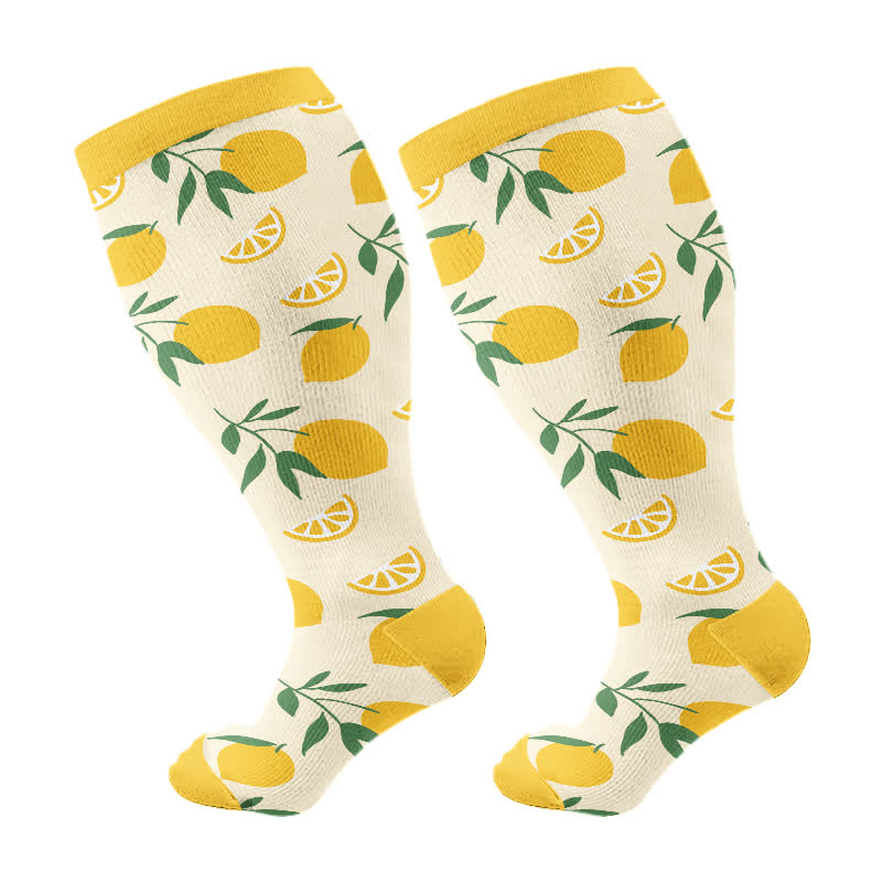 Plus Size Daisy Lemon Print Compression Socks(3 Pairs) - Yellow(1 Pair) - 4XL - image 8