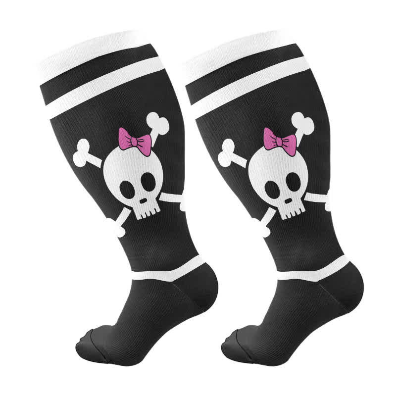 Plus Size Halloween Large Skull Print Compression Socks(3 Pairs) - Black-B(1 Pair) - 4XL - image 6