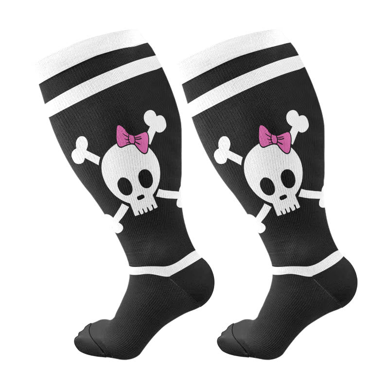 Plus Size Halloween Fun Skull Print Compression Socks - D - 4XL - image 9