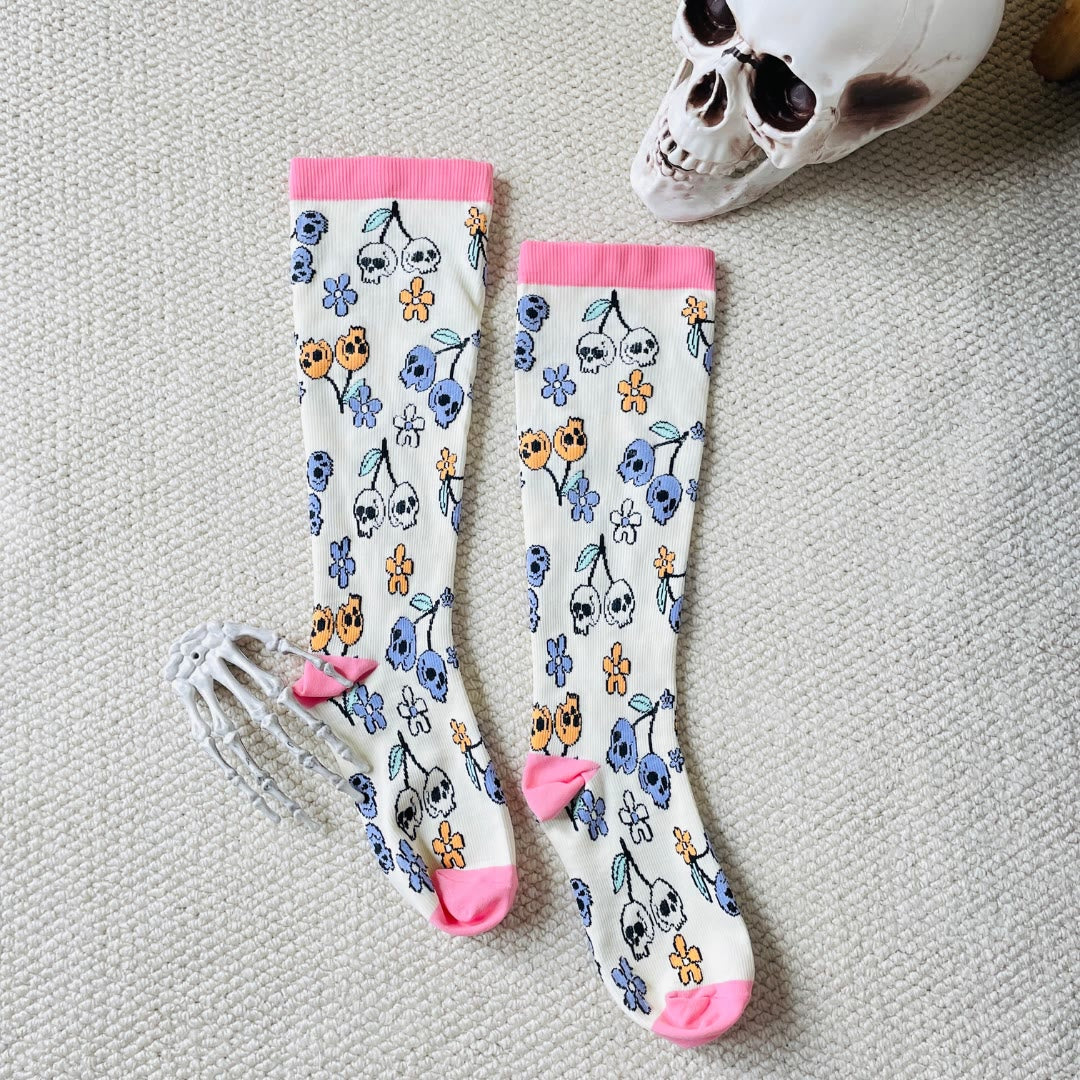 Plus Size Halloween Floral Skull Series Compression Socks(3 Pairs) - image 1