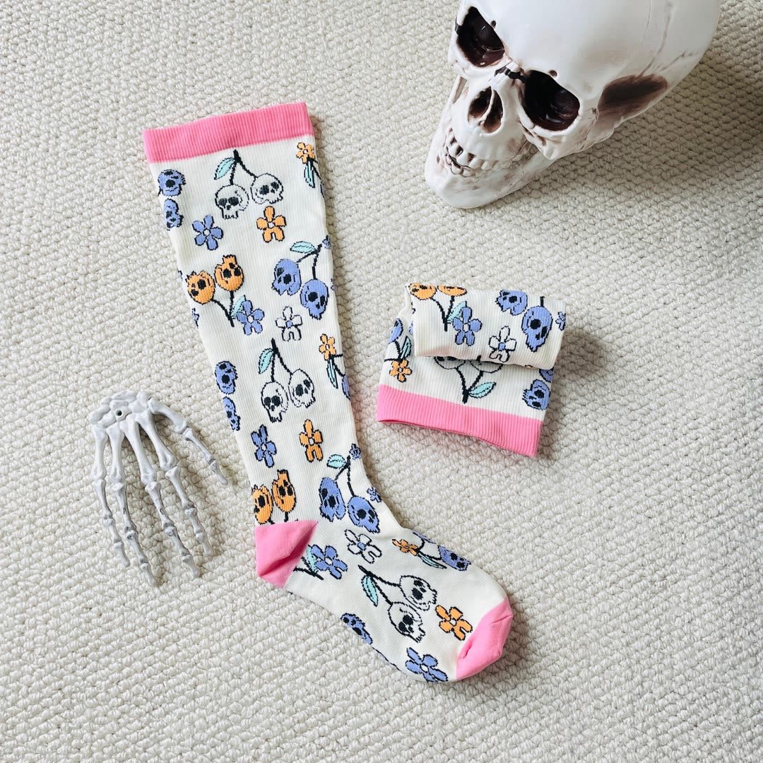 Plus Size Halloween Floral Skull Series Compression Socks(3 Pairs) - image 4