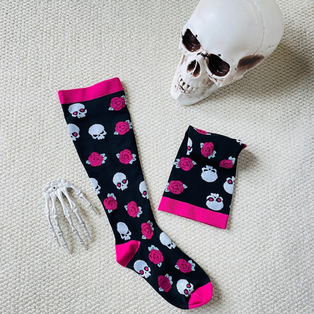 Plus Size Halloween Floral Skull Series Compression Socks(3 Pairs) - image 3