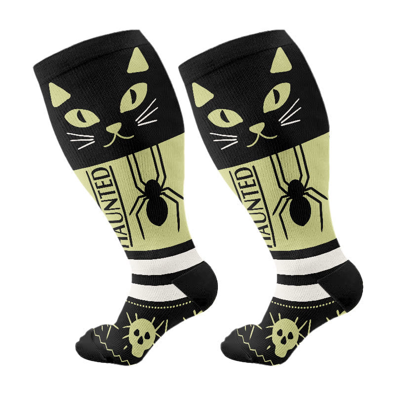 Plus Size Halloween Cat Spider Compression Socks(3 Pairs) - Black(1 Pair) - 4XL - image 6