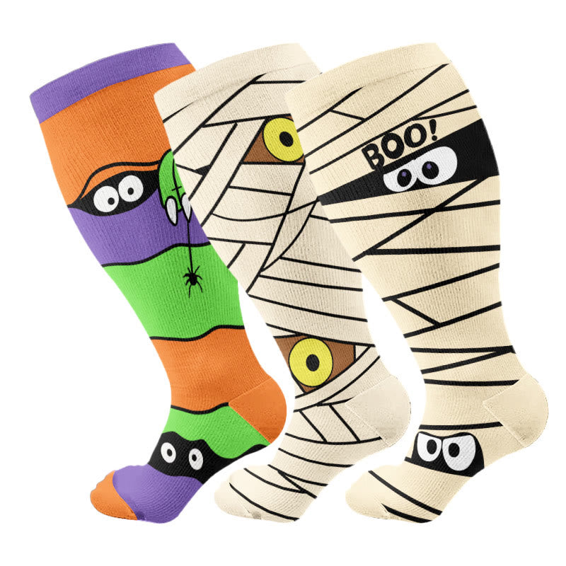 Plus Size Halloween Funny Peek Compression Socks(3 Pairs) - Multicolor - 4XL - image 2