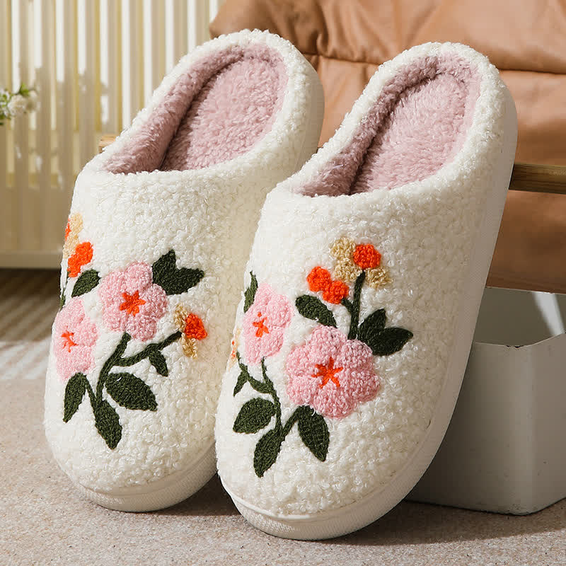 Plus Size Elegant Floral Print Slippers - White-B - EU43-44(US9-10) - image 2