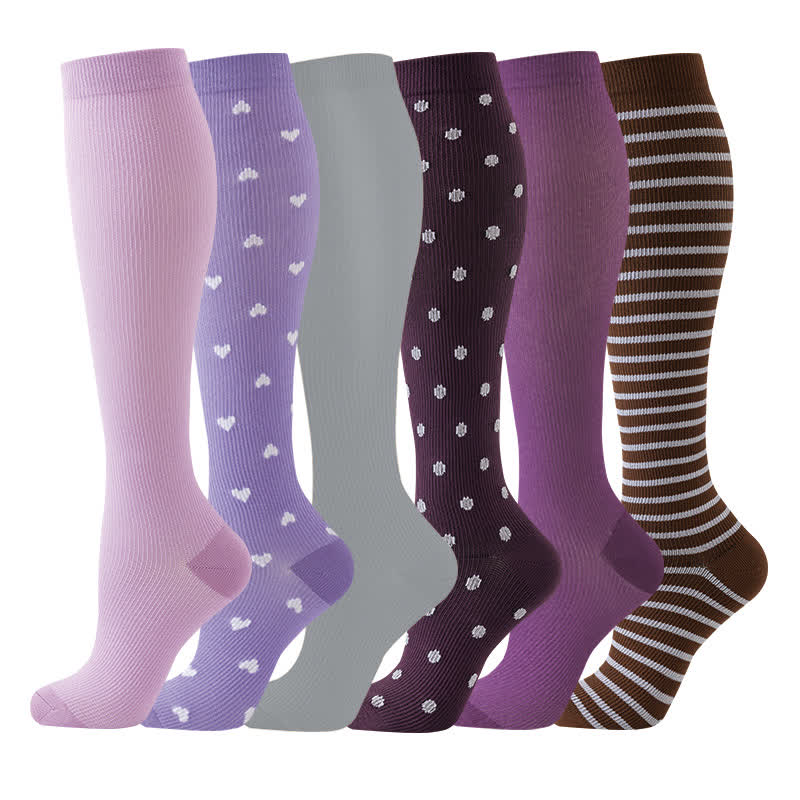 Polka Dot Purple Series Compression Socks(6 Pairs) - Multicolor - S/M - image 0