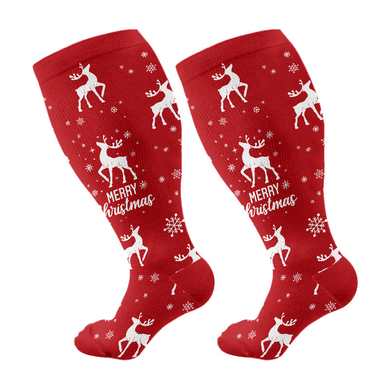 Plus Size Snowman Whale Elk Compression Socks(3 Pairs) - Red(1 Pair) - 4XL - image 10
