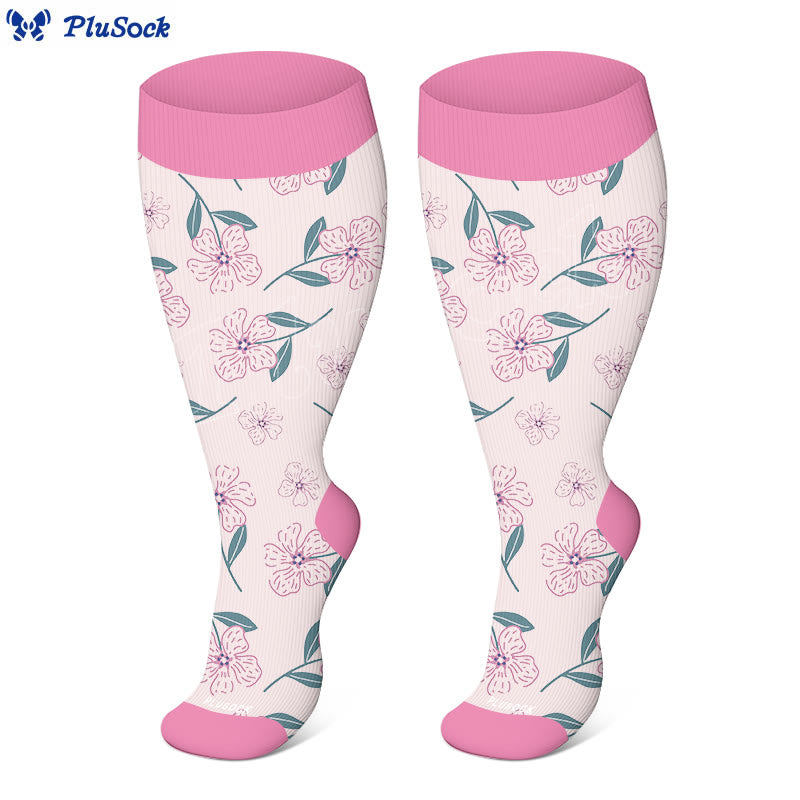 Plus Size Blue Flower Dragonfly Compression Socks(3 Pairs) - image 4