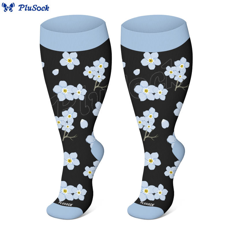 Plus Size Blue Flower Dragonfly Compression Socks(3 Pairs) - image 2